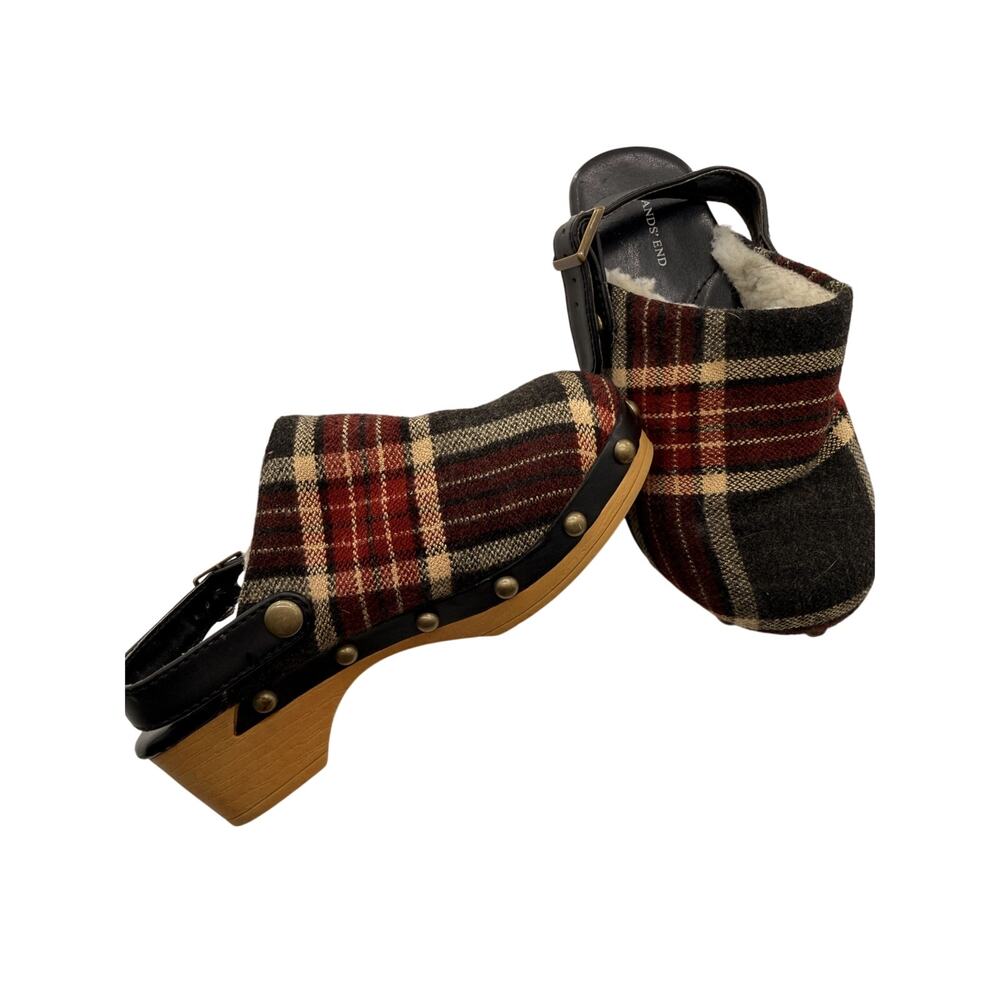 Lands End Toddler Girls Plaid Flannel Shearling Clog Slides 9